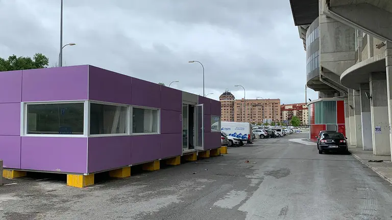 Instalaciones de las casetas de obra junto al estadio de El Sadar