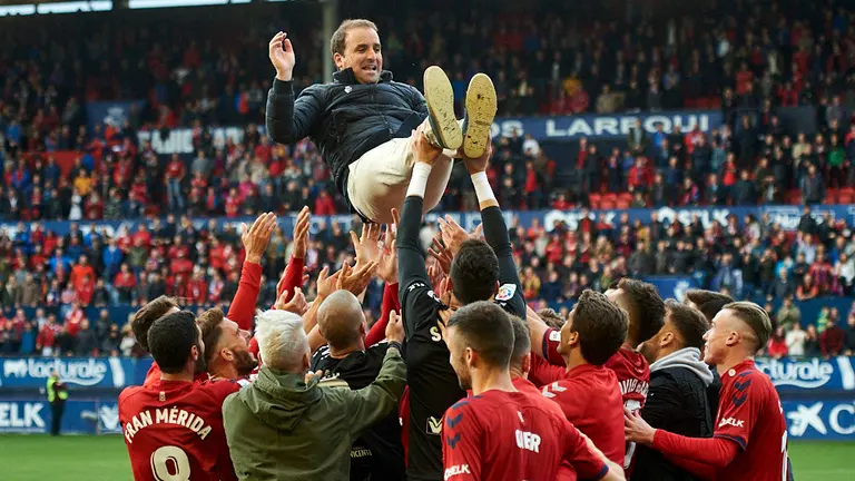 Celebracion en el estadio de El Sadar tras la victoria y el ascenso a primera divisi..n. MIGUEL OSES