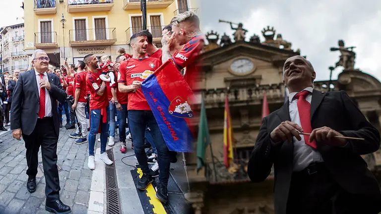 El presidente de Osasuna, Luis Sabalza, y la banda municipal La Pamplonesa se disputan en votación popular lanzar el Chupinazo de los Sanfermines de 2019 NAVARRACOM