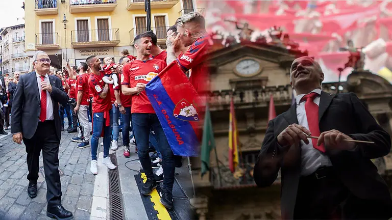 El presidente de Osasuna, Luis Sabalza, y la banda municipal La Pamplonesa se disputan en votación popular lanzar el Chupinazo de los Sanfermines de 2019 NAVARRACOM1