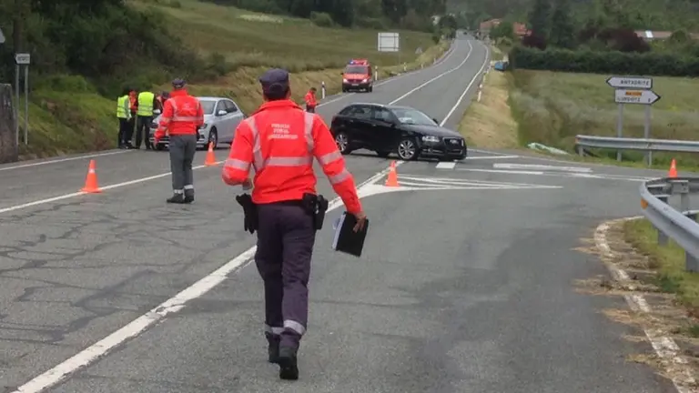 Agentes de la Policía Foral atienden un accidente ocurrido en el cruce de Ilurdotz POLICÍA FORAL