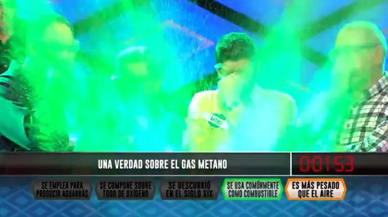 El concursante navarro Manu Zapata resulta eliminado en una de las bombas de Boom después de que Los Lobos hayan fallado una pregunta relativa al gas metano sobre la que no se ponían de acuerdo ANTENA 3