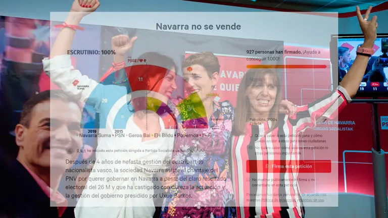 El PSN celebra su resultado en las urnas junto a la petición ciudadana vertida en internet para recoger firmas. NAVARRACOM