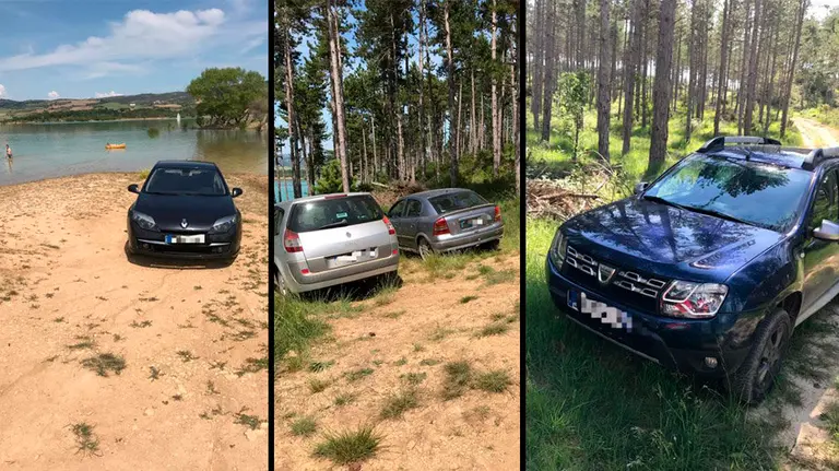 Coches aparcados en el embalse de Alloz POLICÍA FORAL