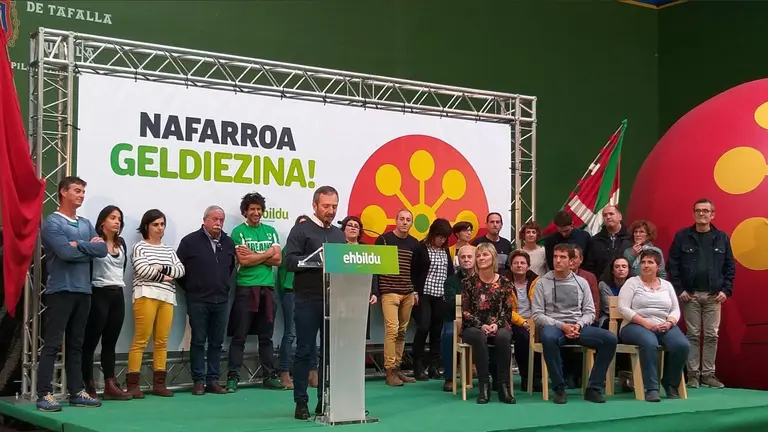 Jesús Arrizubieta, candidato de EH BIldu, a la alcaldía de Tafalla durante un mitín EH BILDU