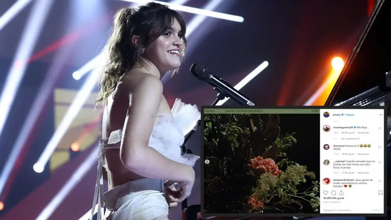 Montaje de Amaia durante un concierto junto con la publicación de Instagram en la que ha anunciado su nueva canción. RTVE INSTAGRAM