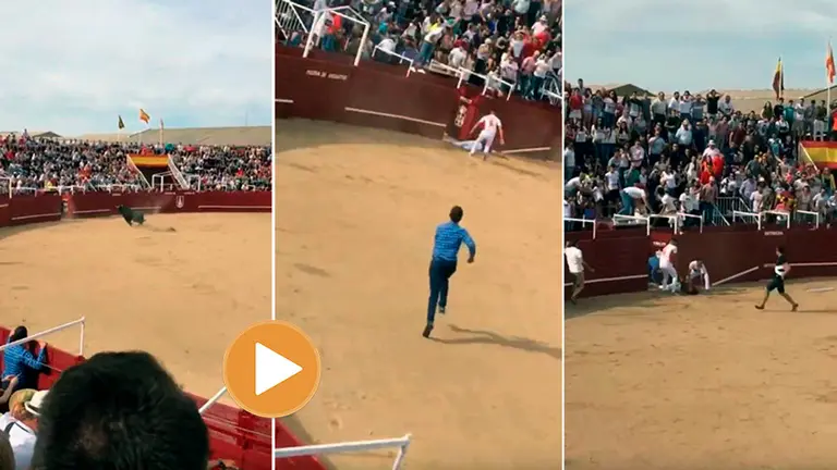 Momento de la cogida mortal al torilero de la plaza de toros de Benavente..