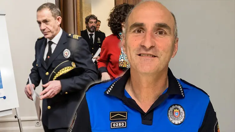 A la izquierda el anterior jefe de la Policía Municipal de Pamplona, Jesús Munárriz, y a la derecha Javier Goya, el nuevo jefe nombrado por el alcalde Enrique Maya. NAVARRA.COM
