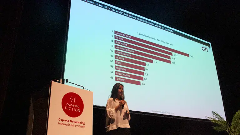 Una de las sesiones impartidas por GECA sobre análisis de audiencias en el foro Conecta Fiction celebrado en Pamplona. NOEMI VERA