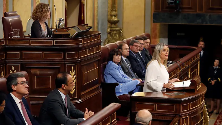 GRAF5036. MADRID, 27/06/2019.- Marimar Blanco, presidenta de la Fundación Víctimas del Terrorismo y diputada interviene durante el homenaje celebrado hoy en el Congreso de los Diputados a las víctimas del terrorismo, un acto que se celebra desde 2010.- EFE/Ballesteros