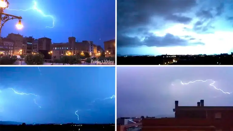 Capturas de la tormenta el&eacute;ctrica que ha sorprendido de noche a los vecinos de la Cuenca de Pamplona Fotos TWITTER