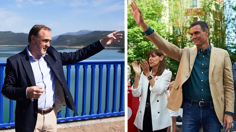 Javier Esparza, líder de UPN y candidato de Navarra Suma, y Pedro Sánchez, líder del PSOE. PABLO LASAOSA MIGUEL OSÉS
