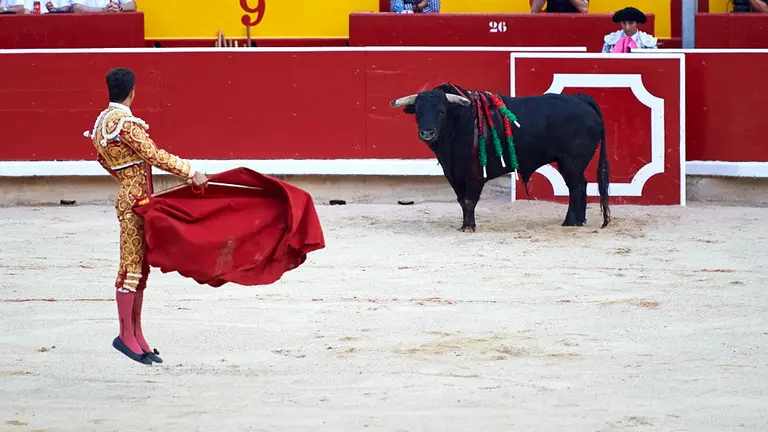 Novillada de los sanfermines de 2019 con los astados de la ganadería del Pincha para Francisco de Manuel, Antonio Grande y Diego San Román. MIGUEL OSÉS