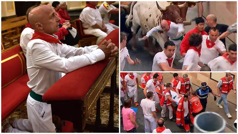Javier Muñoz, conocido como El Boti, herido en Santo Domingo en el segundo encierro de San Fermín 2019 con toros de Cebada Gago