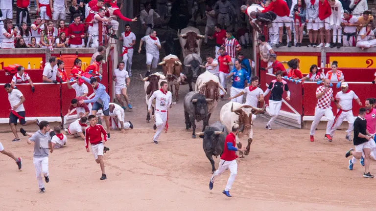Día 9 Tercer encierro de San Fermín 2019 con toros de José Escolar en la plaza de toros, Pamplona. . NOEMÍ VERA  _15