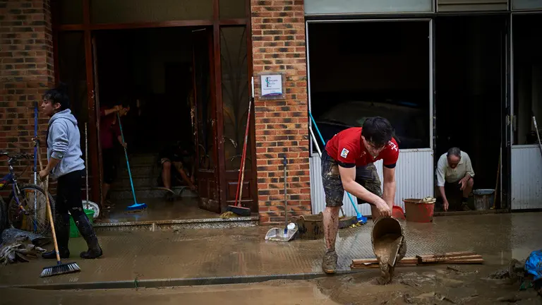Estado de la ciudad de Tafalla tras inundación por la crecida del rio Cidacos esta madrugada. MIGUEL OSÉS