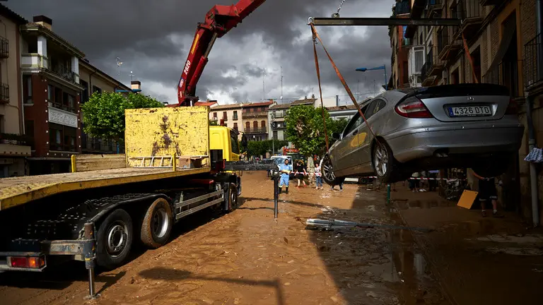 Estado de la ciudad de Tafalla tras inundación por la crecida del rio Cidacos esta madrugada. MIGUEL OSÉS