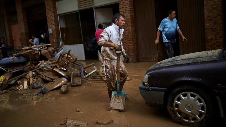 Estado de la ciudad de Tafalla tras inundación por la crecida del rio Cidacos esta madrugada. MIGUEL OSÉS