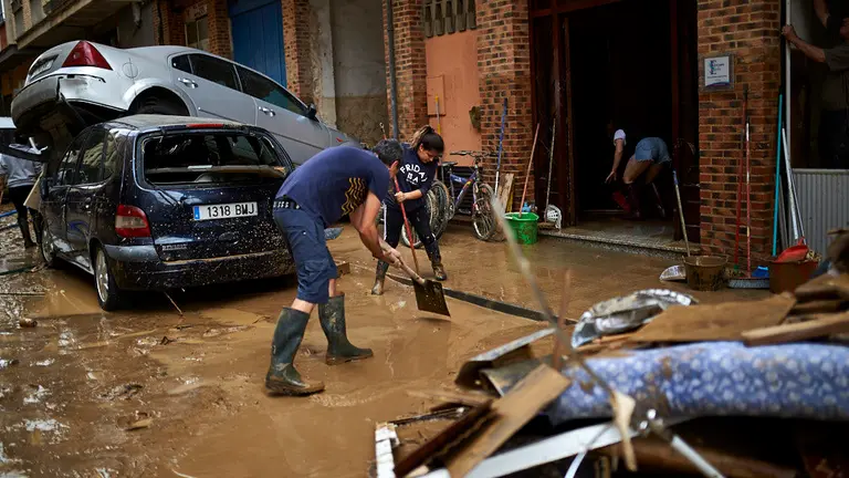 Estado de la ciudad de Tafalla tras inundación por la crecida del rio Cidacos esta madrugada. MIGUEL OSÉS