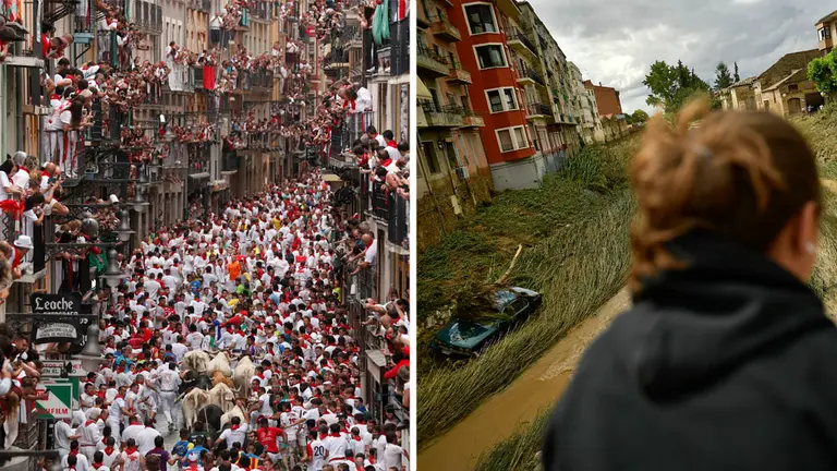 Las dos fotografías del encierro y la inundación de Tafalla que The Guardian ha seleccionado entre las mejores SUSANA VERA ÁLVARO BARRIENTOS