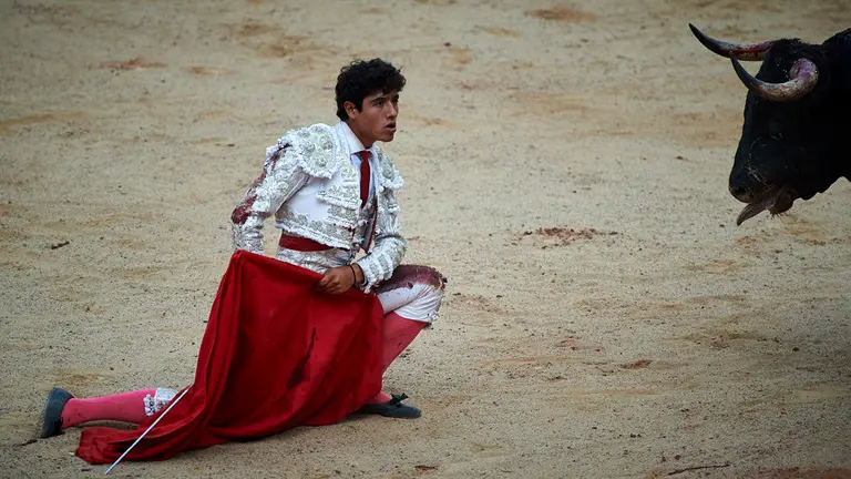 Séptima corrida de toros de la feria de San Fermín con toros de la ganadería de La Palmosilla para los disestros Jose Garrido, Luis David Adame y el navarro Javier Marín. MIGUEL OSÉS