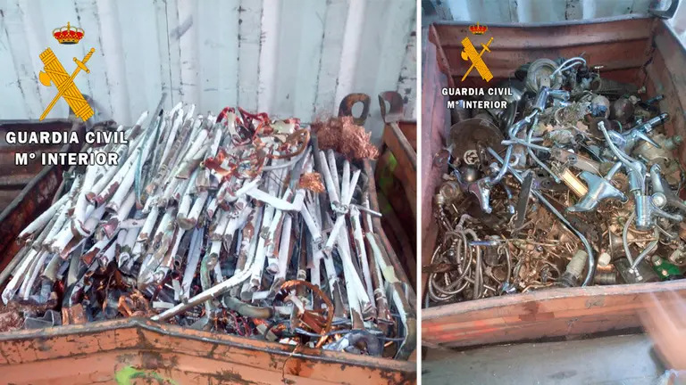 Imágenes del material de grifería y calderas intervenido en la Operación Riberpi, de la Guardia Civil, que ha permitido detener a tres personas e investigar a otras dos por varios robos en viviendas de Cintruénigo CEDIDA
