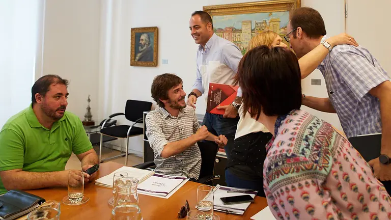 Representantes de PSN, Geroa Bai, Podemos e I-E retoman las reuniones para la conformación de un nuevo Gobierno en Navarra, tras el parón por Sanfermines. IÑIGO ALZUGARAY