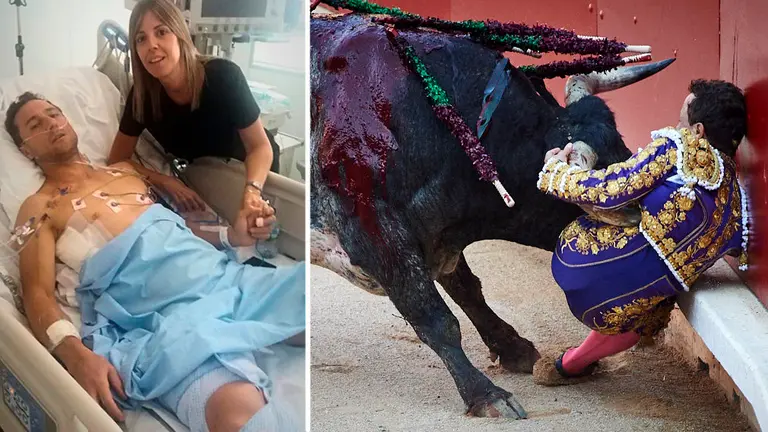 El torero Rafaelillo tras la grave cogida del Miura en los pasados Sanfermines. Miguel Osés/Twitter