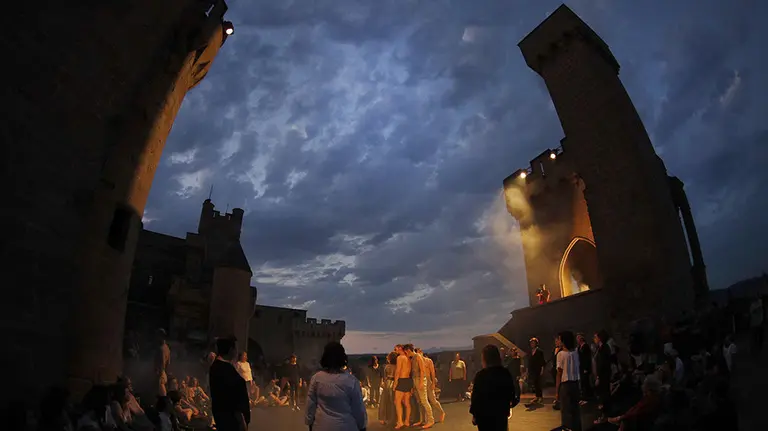 GRAF7338. PAMPLONA, 21/07/2019.- Los bailarines del espectáculo de danza &#39;Erritu&#39; durante su actuación la pasada noche en el Castillo de Olite dentro del Festival de Teatro que acoge estos días esta localidad navarra. EFE/Villar López