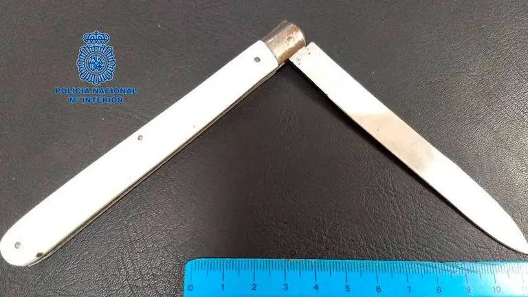 Cuchillo empleado por el supuesto agresor para intimidar a una mujer en la Rochapea. POLICÍA NACIONAL