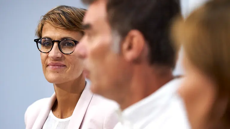 Reunión de PSN, Geroa Bai, Podemos e Izquierda-Ezerra en el marco de las negociaciones para el acuerdo en torno al Gobierno de Navarra. MIGUEL OSÉS