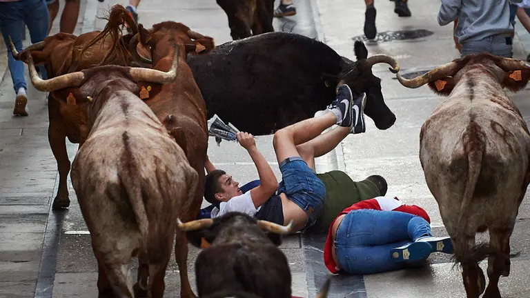Encierro del segundo dia de las fiestas de Estella de 2019. MIGUEL OSÉS