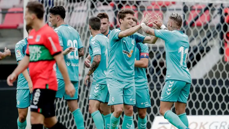 Marc Cardona celebra con el resto de compañeros el gol que ha marcado ante el NEC Nijmegen OSASUNA