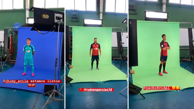 Los jugadores de Osasuna, Chimy Ávila, Rubén García y Nacho Vidal, durante el 'video day' con LaLiga. OSASUNA