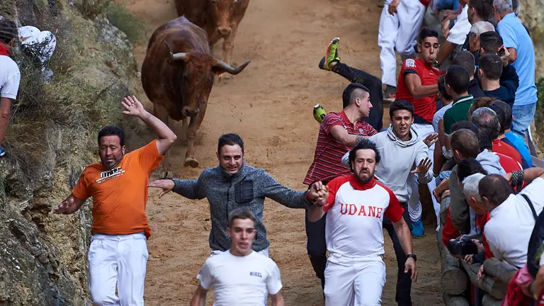 Primer encierro del Pilon de Falces de 2019. MIGUEL OSÉS