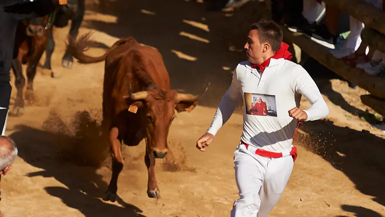 Cuarto encierro de las fiestas del Pilón de Falces 2019. PABLO LASAOSA 8