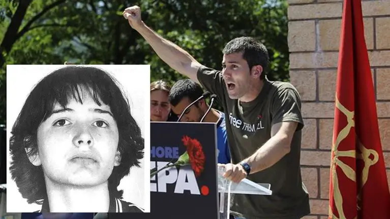 Arkaitz Rodríguez, líder de Sortu, junto a una imagen de la etarra &#39;Anboto&#39; EFE