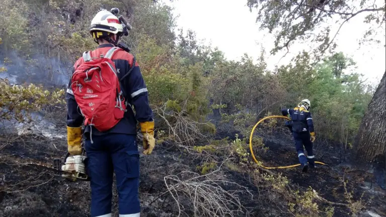 Imagen del incendio declarado en Oricain que ha obligado a cortar la N-121-A. BOMBEROS DE NAVARRA