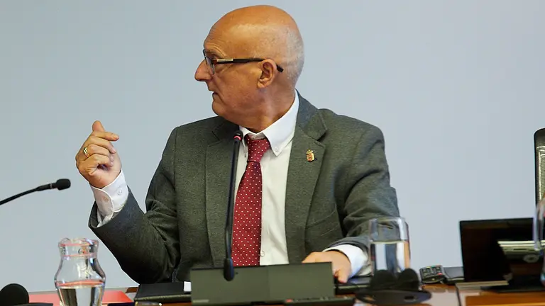 El consejero Bernardo Ciriza comparece en la comisión de Cohesión Territorial del Parlamento de Navarra. IÑIGO ALZUGARAY