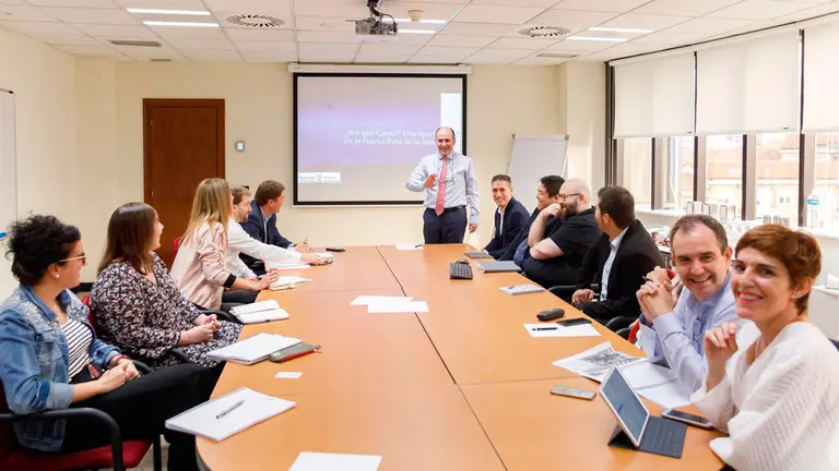 El consejero Manu Ayerdi durante el transcurso de la jornada 'Navarra en la Nueva Ruta de la Seda'. CEDIDA