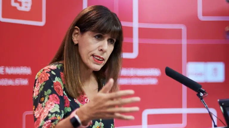 La portavoz del PSN en el Ayuntamiento, Maite Esporrín, ofrece una rueda de prensa sobre la Mancomunidad de la Comarca de Pamplona. PABLO LASAOSA 2