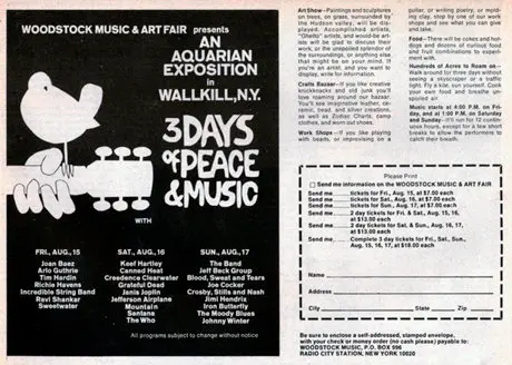 Anuncio en prensa para la venta de entradas por correo. Wallkill fue su primera opción