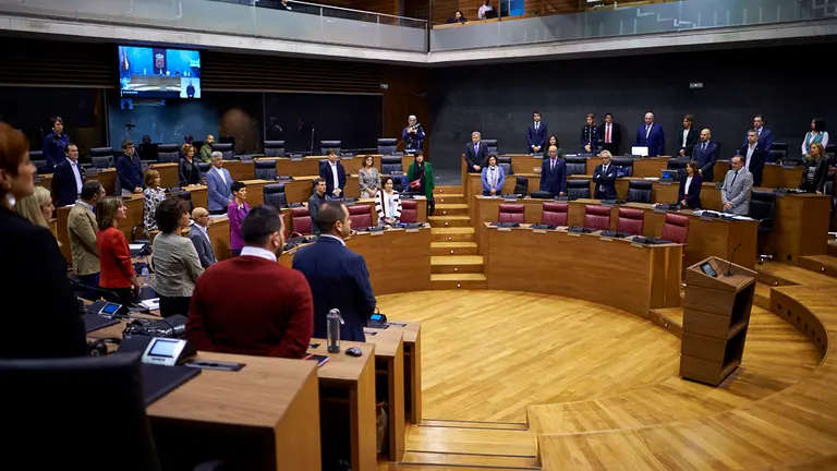 Minuto de silencio en el pleno parlamentario por el obrero fallecido en Erripagaina. MIGUEL OSÉS