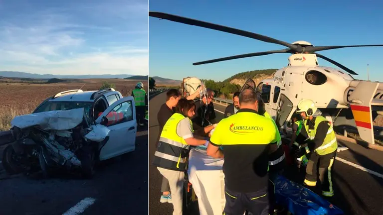 Accidente en la A12 a la altura de Los Arcos por la colisión entre un coche y un camión BOMBEROS