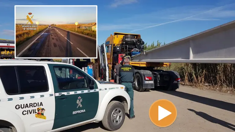 El vehículo de transporte especial que ha derramado combustible en la NA128 GUARDIA CIVIL (player)