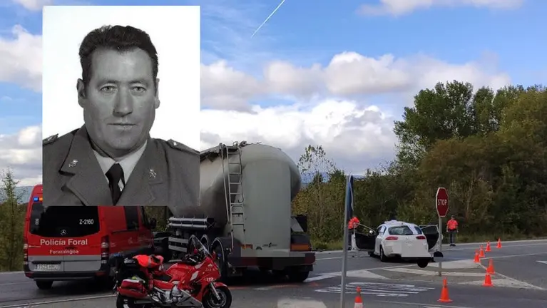 La imagen del fallecido sobre el lugar donde ha ocurrido el accidente.