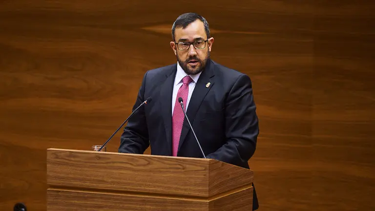 El vicepresidente del gobierno, Javier Remirez, durante el pleno parlamentario. MIGUEL OSÉS