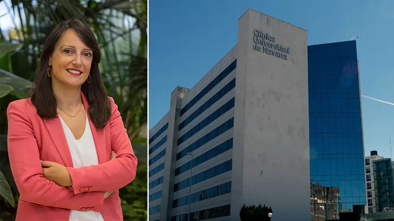Marta Chavarri, junto al edificio de la Clínica Universidad de Navarra CEDIDA