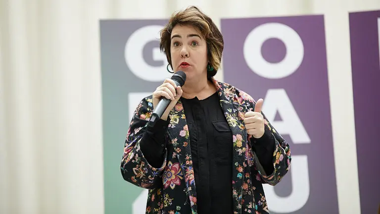 Acto electoral de Unidas Podemos con la presencia de Irene Montero, Ione Belarra, Neniques Roldán, Maite Mola, Mikel Buil, Ainhoa Aznárez y Edurne Eguino. IÑIGO ALZUGARAY