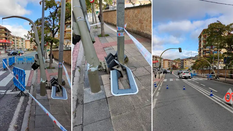 Un camión arranca la cabeza semafórica en Estella. CEDIDA